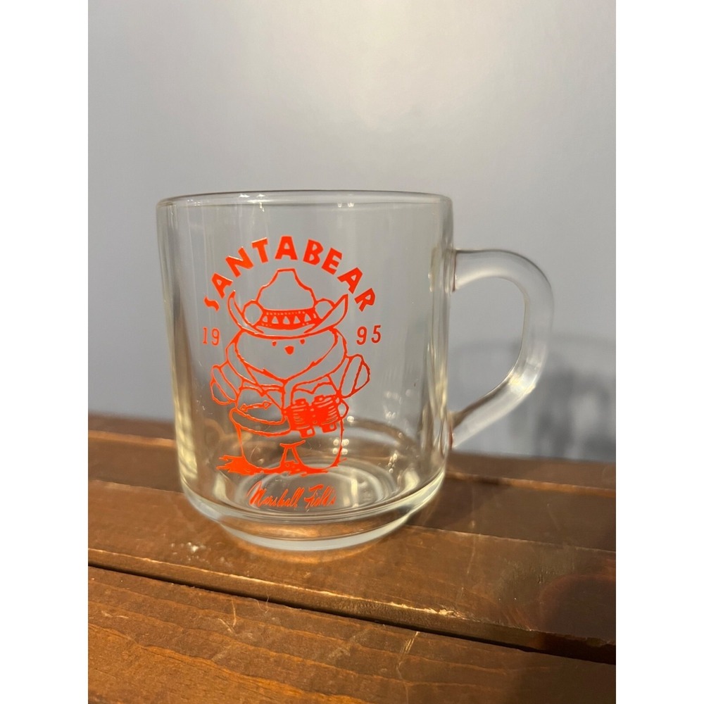 Marshall Fields 1995 Santa Bear Glass Mug Christmas Drinkware Dept Store 1990s